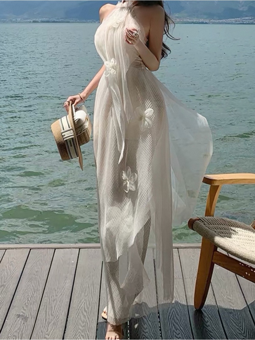 Elegant Cream Sheer Floral Dress
